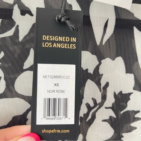 ❌SOLD❌Afrm x Revolve Miki Black Noir Rose Mesh turtleneck top with faux fur cuff - Picture 9 of 12